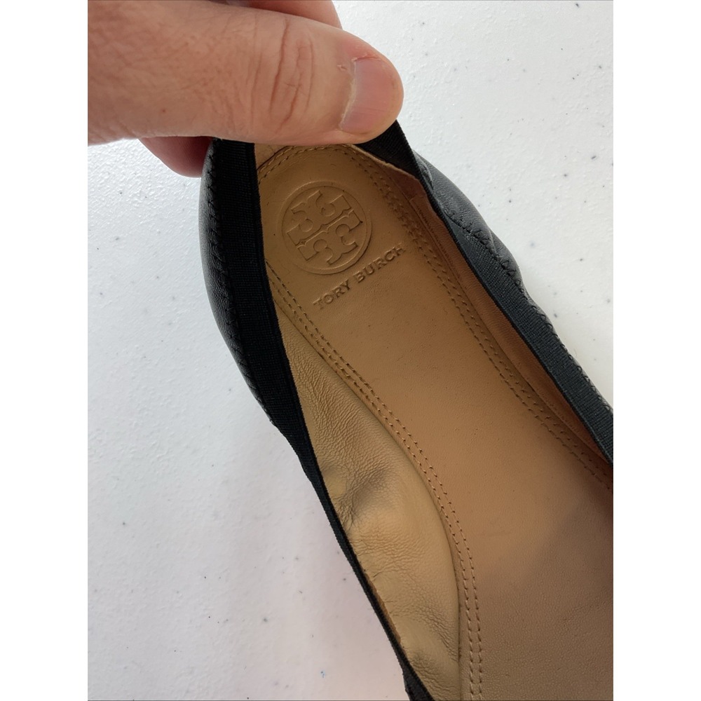Tory Burch Sedgewick Leather Ballet Flats Gold Medallion Black Size 10 - Picture 11 of 13